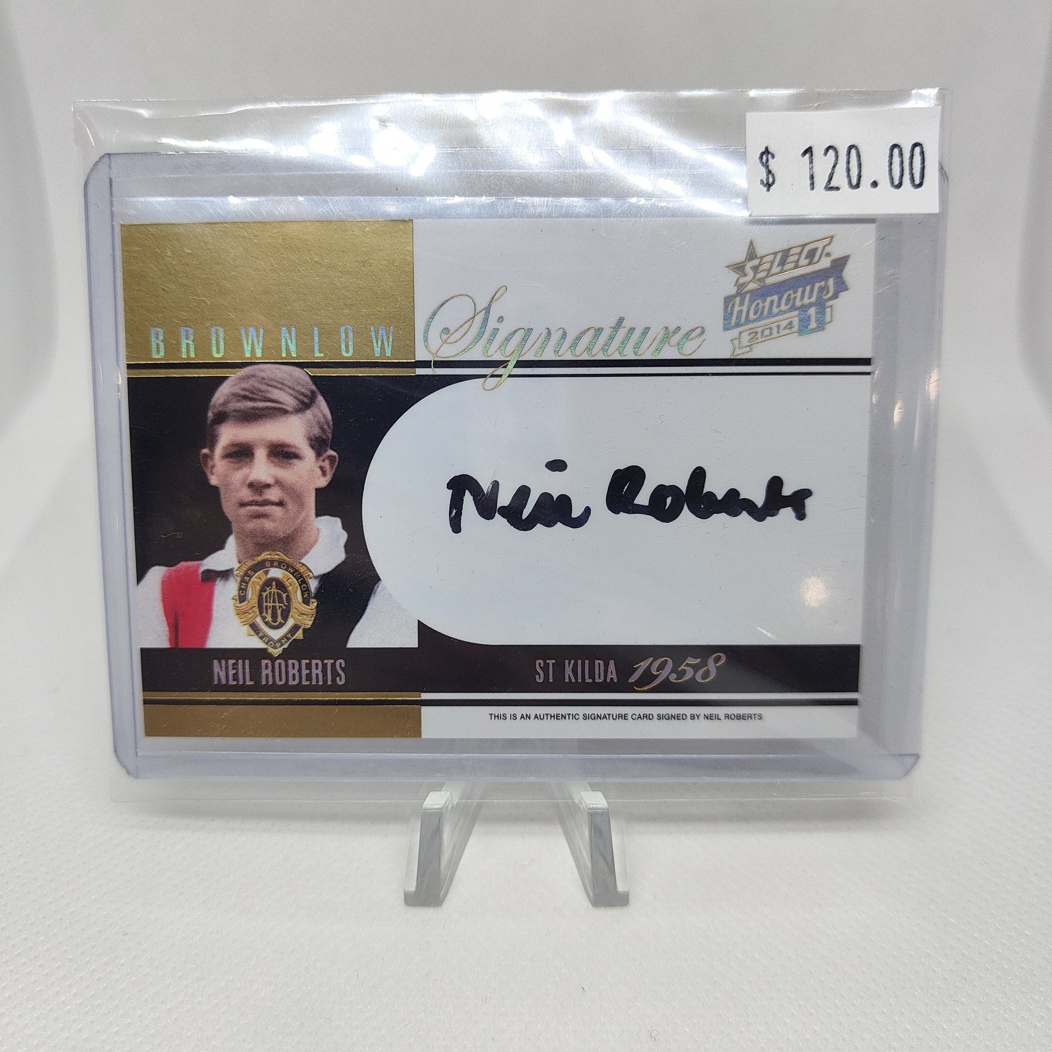 2014 Select Honours 1 Brownlow Signature Neil Roberts St Kilda 1958 184/200