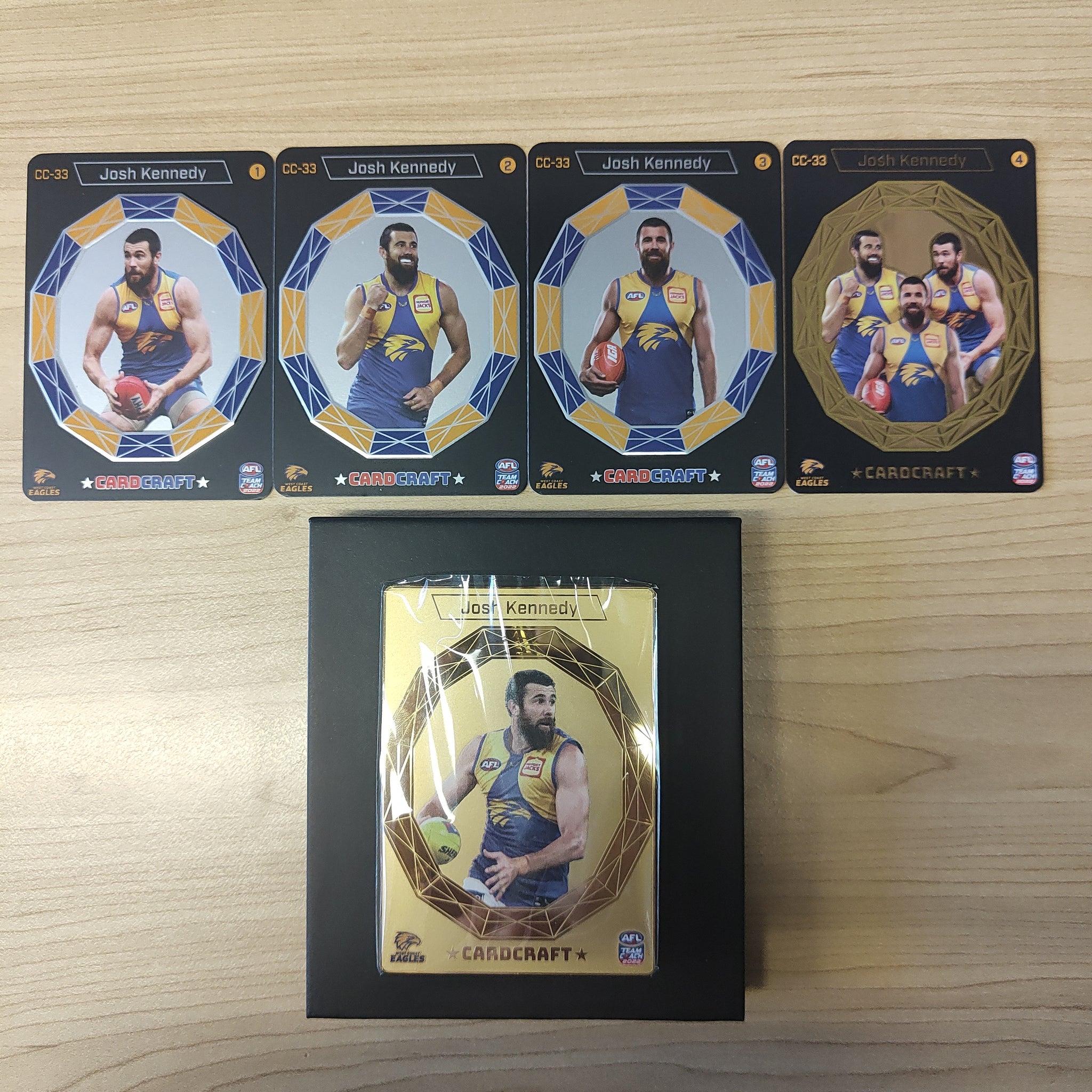 2022 Teamcoach Card Craft Josh Kennedy West Coast Complete Set of 4 Cards + Redeemed 24k Gold Card