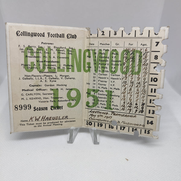 VFL 1951 Collingwood Football Club Members Season Ticket