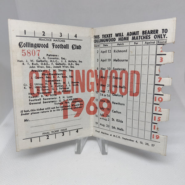 FL 1969 Collingwood Football Club Members Season Ticket