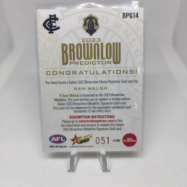 2023 Select Footy Stars Gold Brownlow Predictor Sam Walsh Carlton 051/260