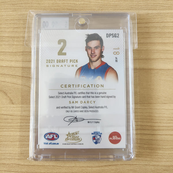 2022 AFL Select Optimum Gold Draft Pick Signature Sam Darcy Western Bulldogs No.18/85