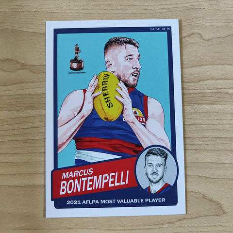 2022 Western Bulldogs Marcus Bontempelli 2021 AFLPA Most Valuable Player Caricature Card 04/75