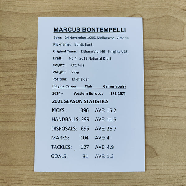 2022 Western Bulldogs Marcus Bontempelli 2021 AFLPA Most Valuable Player Caricature Card 04/75
