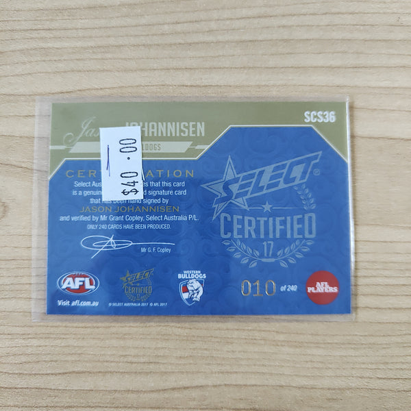 2017 Select Certified Signature Jason Johannisen Western Bulldogs No.010/240