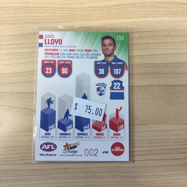 2020 AFL Select Prestige Green Parallel Sam Lloyd Western Bulldogs LOW NUMBER 002/60