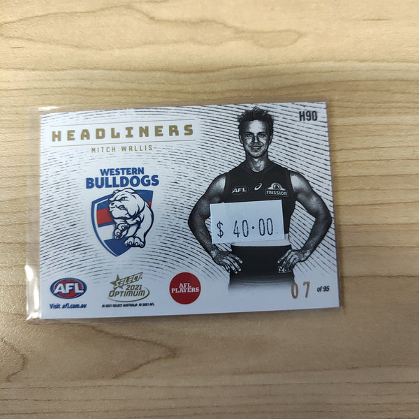 2021 AFL Optimum Headliners Mitch Wallis Western Bulldogs LOW NUMBER No.07/95