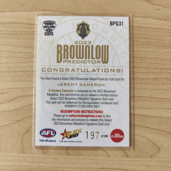 2023 Select Footy Stars Gold Brownlow Predictor Jeremy Cameron Geelong 197/260