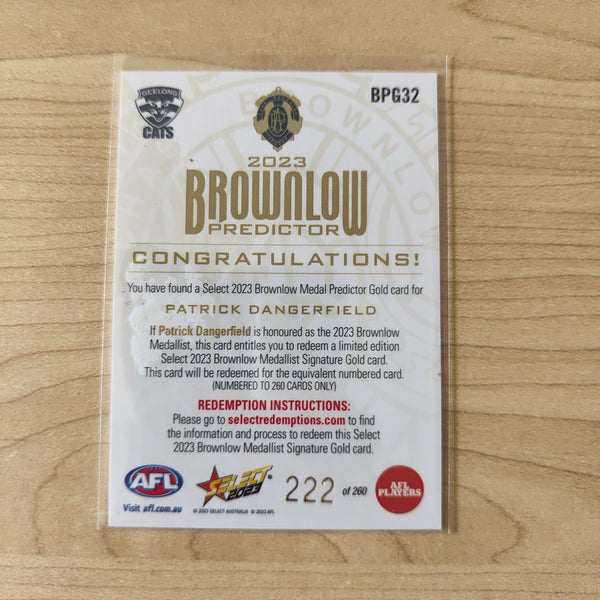 2023 Select Footy Stars Gold Brownlow Predictor Patrick Dangerfield Geelong 222/260