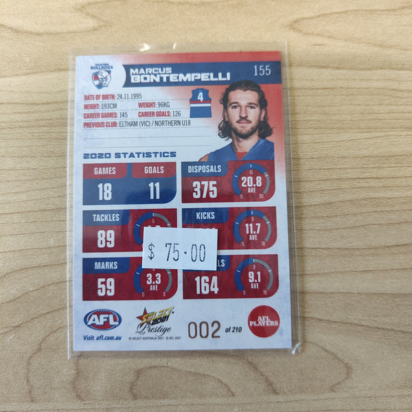 2021 AFL Select Prestige Red Parallel Marcus Bontempelli Western Bulldogs LOW NUMBER No.002/210