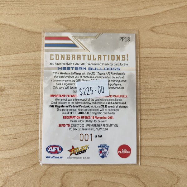 2021 AFL Select Footy Stars Premiership Predictor Western Bulldogs LOW NUMBER No.001/140