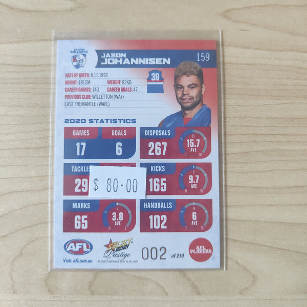 2021 AFL Select Prestige Red Parallel Jason Johannisen Western Bulldogs LOW NUMBER No.002/210
