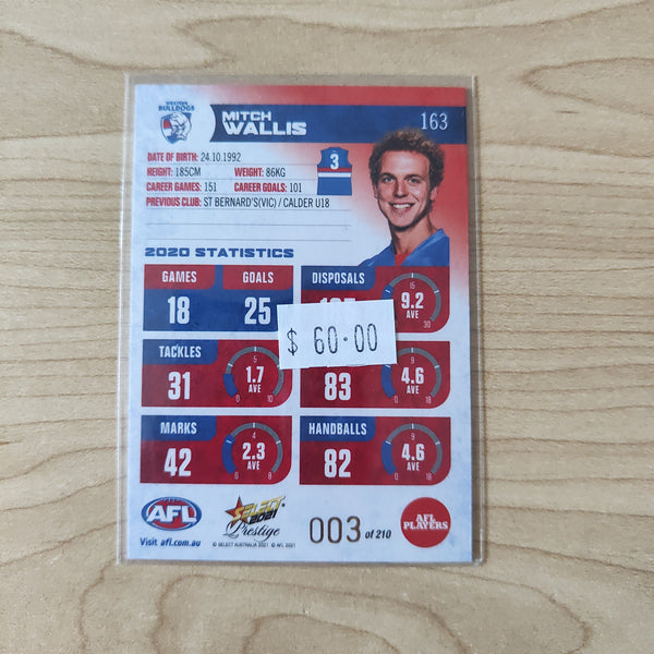 2021 AFL Select Prestige Red Parallel Mitch Wallis Western Bulldogs LOW NUMBER No.003/210