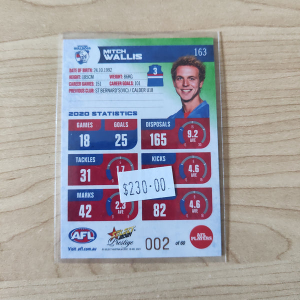 2021 AFL Select Prestige Green Parallel Mitch Wallis Western Bulldogs LOW NUMBER No.002/60