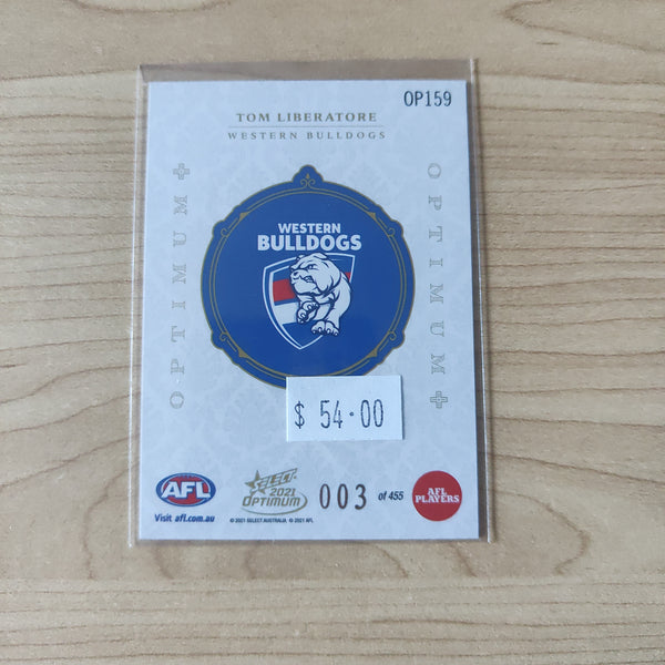 2021 AFL Optimum Plus Tom Liberatore Western Bulldogs LOW NUMBER No.003/455