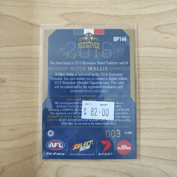 2016 Select Footy Stars Brownlow Predictor Mitch Wallis Western Bulldogs 003/250