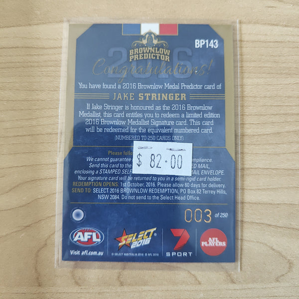 2016 Select Footy Stars Brownlow Predictor Jake Stringer Western Bulldogs 003/250