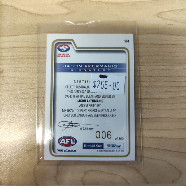 2010 Herald Sun Signature Card Jason Akermanis Western Bulldogs LOW NUMBER 006/800