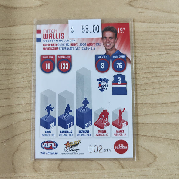 2020 Select Prestige Red Parallel Mitch Wallis Western Bulldogs LOW NUMBER No.002/170