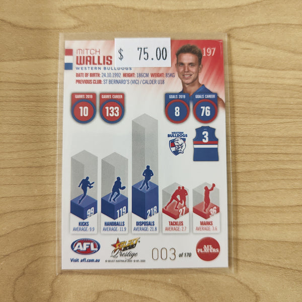 2020 Select Prestige Red Parallel Mitch Wallis Western Bulldogs JUMPER NUMBER No.003/170