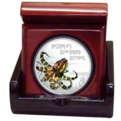 Tuvalu 2008 $1 Deadly and Dangerous Australian Blue Ringed Octopus 1oz 999 Silver Proof Coin Box Cert