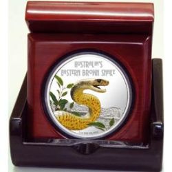Tuvalu 2010 $1 Deadly and Dangerous Australian Eastern Brown Snake 1oz 999 Silver Proof Coin Box Cert
