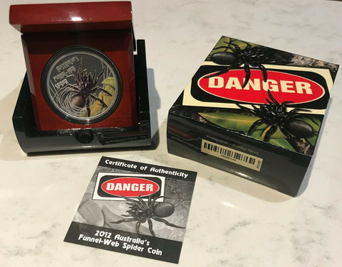 Tuvalu 2012 $1 Deadly and Dangerous Australian Funnel Web Spider 1oz 999 Silver Proof Coin Box Cert
