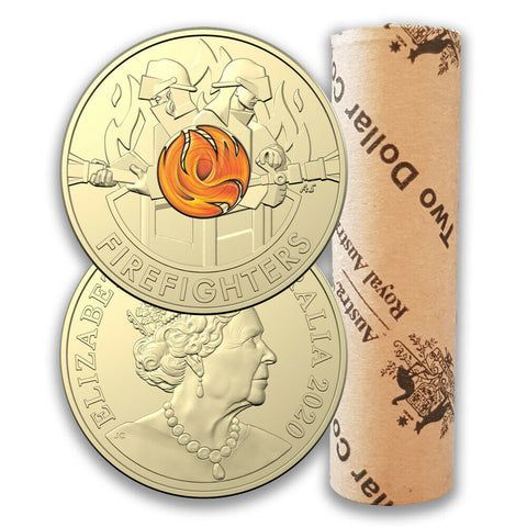Australia 2020 Royal Australian Mint $2 Two Dollar FIREFIGHTERS COLOURED COIN MINT ROLL