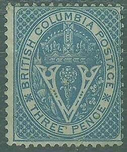 British Columbia Canada SG 22w 3d pale blue Wmk inverted Mint no gum