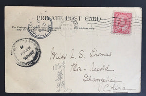 China- Shanghai Inwards 1906 Montreal PPC Shanghai Local Post Markings
