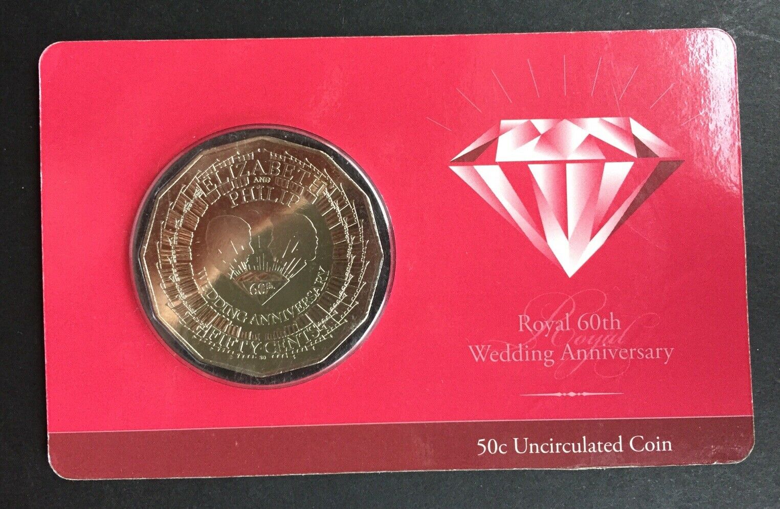 2007 RAM 50c Fifty Cents Royal 60th Wedding Anniversary Carded Uncirculated Coin