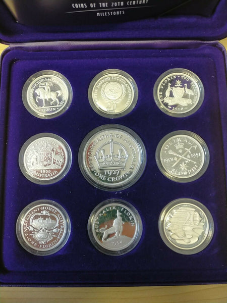 1998 Royal Australian Mint Masterpieces In Silver .999 Proof 9 Coin Set 20th Century Milestones