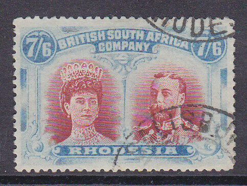 Rhodesia British South Africa Company 7/6 carm, lt blue KGV double head SG 161FU