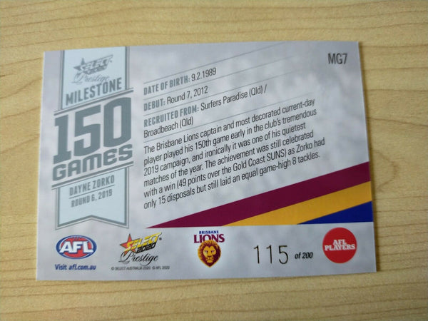 2020 Select Prestige Milestones Dayne Zorko Brisbane No. 115/200