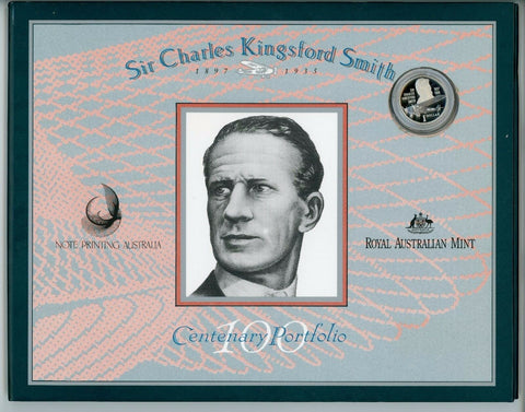 1997 SIR CHARLES KINGSFORD SMITH Silver Coin & Note Centenary Portfolio