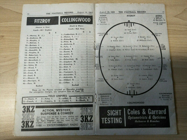 VFL 1969 August 16 Football Record Fitzroy v Collingwood