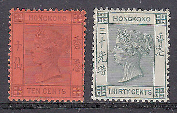 Hong Kong China Queen Victoria SG 38/9 10c purple/red and 30c green Mint hinged.