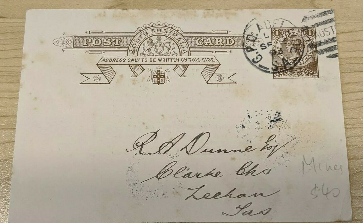 SA South Australia -Tasmania 1d Adelaide Mining Company Postcard lighthouse ship