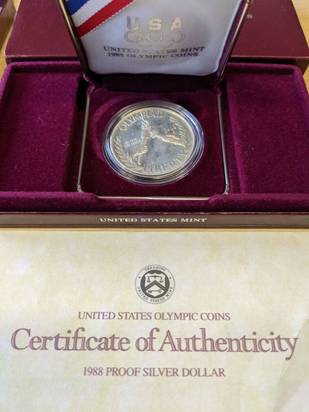 USA United States 1988 $1 Dollar Olympics Seoul Silver - S - Proof with box