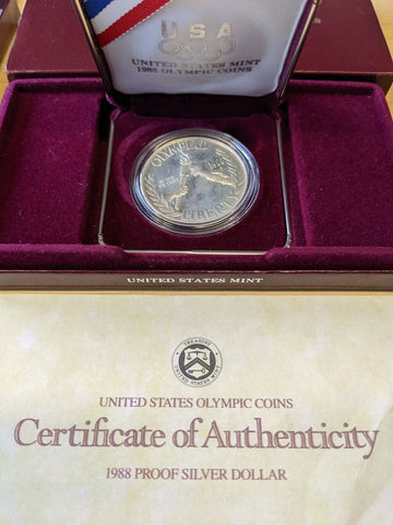 USA United States 1988 $1 Dollar Olympics Seoul Silver - S - Proof with box