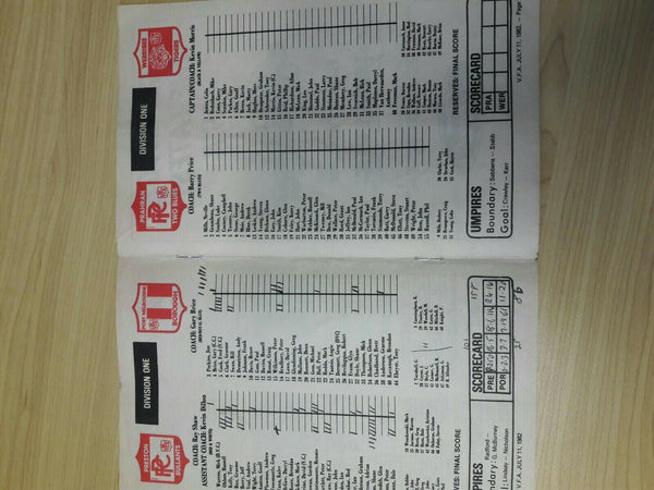 Football 1982 VFA Victorian Football Association July 11 Preston v Port Melbourne Recorder Magazine