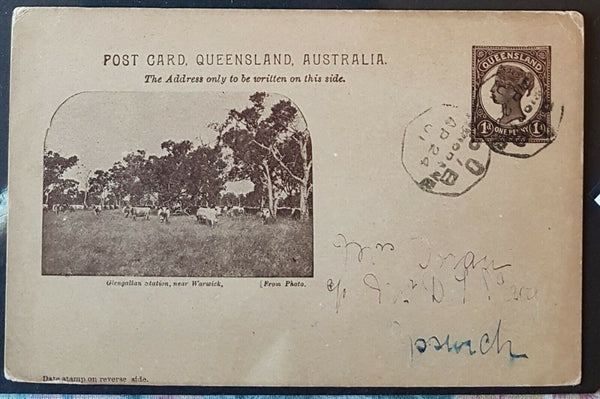 Queensland Post Card, 1d Glengallan Station near Warwick HG 10 used