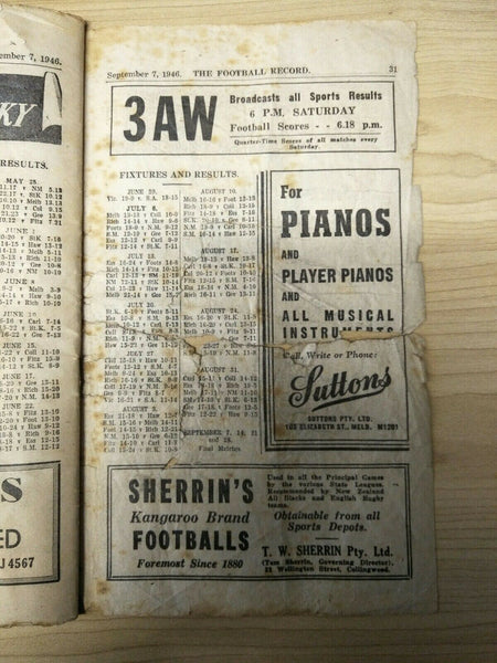 VFL 1946 September 7 Football Record 1st Semi Final Footscray v Melbourne
