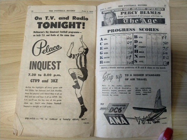 VFL 1957 June 1 Football Record Collingwood v St Kilda
