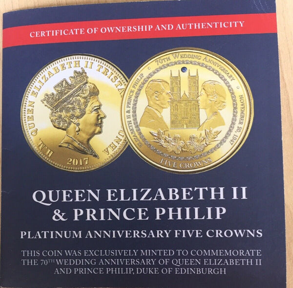 Tristan Da Cuhna 2017 5 Crowns Queen Elizabeth & Prince Philip Anniversary Proof Coin