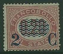 Italy SG 25 1878 2c on 20c red Mint no gum
