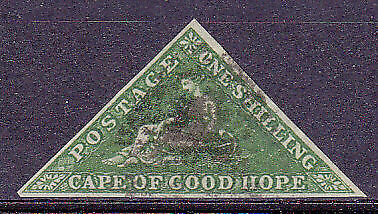 Cape of Good Hope South Africa SG 8 1/- bright yel-green/white pap triangle Used