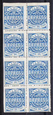 Samoa Express Newspaper stamps SG 15 1d blue in block of 8 mint