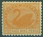 WA Western Australia Australian States SG 133 9d yellow-orange Swan birds Mint no gum