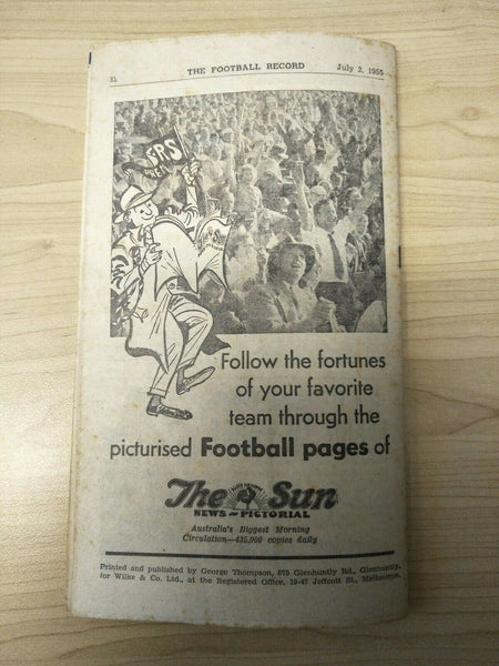 VFL 1955 July 2nd Football Record Collingwood v Melbourne